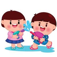 Thai kid play with water on Songkran day vector