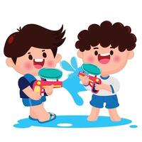 tailandés niño jugar con agua en Songkran día vector