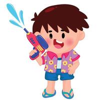 Thai kid play with water on Songkran day vector