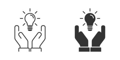 Hands holding light bulb. New Idea or Concept. Vector illustration.