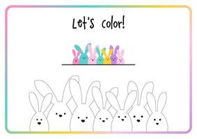 Let's color. Easter bunny family. Color activity. Printable. vector