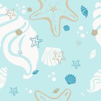 Beach shells and stars seamless pattern. Summer holidays background. vector