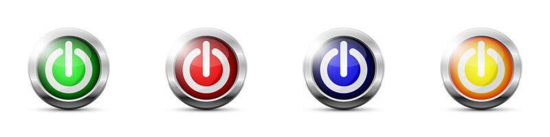 Glossy styled power buttons. Web button with power on off symbol. Vector illustration.