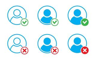 User profile sign. Profile check icon. Check mark and cross. Vector illustration.