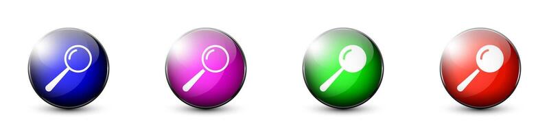 Glossy buttons with magnifying glass icon. Search buttons set. Vector illustration.