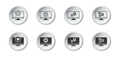 conjunto de computadora ajustes iconos monitor opciones símbolo. computadora y engranaje icono. vector ilustración.