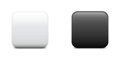 Black and white blank square buttons with shadows. Vector illustration.