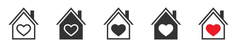 House heart icon. House with heart shape icons set. Lovely home symbol. Vector illustration.