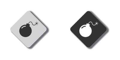 Bomb icon on badge with shadow. Vector illustration.