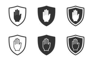 Security shield icon. Stop icon. Hand block symbol. Vector illustration.