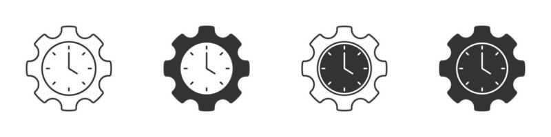 Gear with time licon set. Clock with gear. Vector illustration.