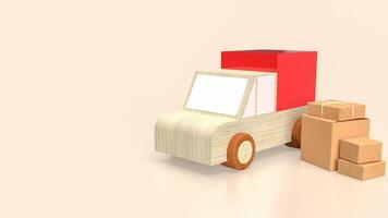 The Paper box and van truck for Delivery concept 3d rendering. photo