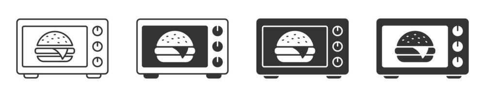 microondas icono con hamburguesa adentro. vector ilustración.