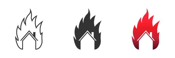 House on fire icon. House building in flames. Home fire symbol. Vector illustration.