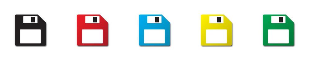 Set of colorful floppy disks with shadow. Vector illustration.