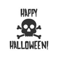 Crossbones death skull icon with happy halloween text. Flat vector illustration.