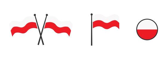 Flag of Poland. Waving flag of Poland. Round icon. Vector illustartion.