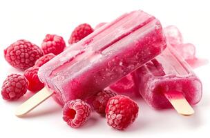 AI generated Raspberry ice pops close up photo