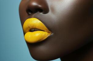 AI generated Dark skinned woman with yellow lipstick photo