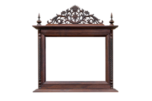 antique picture frame with wood carving style Thai pattern art isolated png