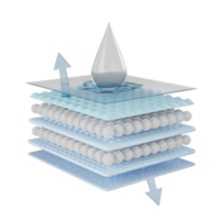 3d assorbente strato e ventilare Spettacoli con sintetico fibra capelli, acqua goccioline per pannolini, sanitario tovagliolo isolato. bambino pannolino adulto concetto, 3d rendere illustrazione png