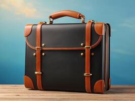 AI generated Briefcase for summer holiday travel on a bright background photo