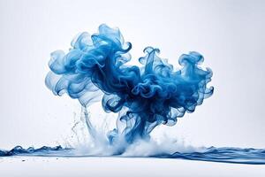 AI generated abstract background of blue smoke splashing in front of white background photo