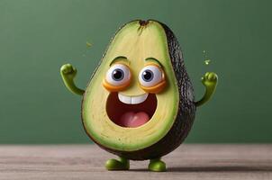 AI generated Smiling and cheerful avocado character isolated on bright color background with copy space area photo