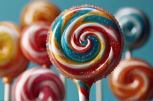 AI generated A close-up of a lollipop candy with a glossy and shiny surface photo