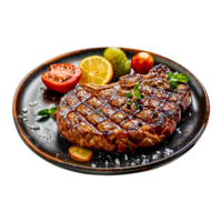 köstlich gegrillt Steak mit geröstet Tomaten und Kräuter auf ein transparent Hintergrund png