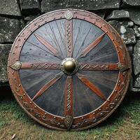 AI generated A weathered viking shield, passed down through generations photo