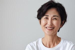 AI generated Portrait of a smiling middle-aged asian woman looking at camera photo