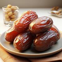 AI generated delicious dried dates in plate close up photo