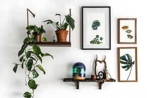 AI generated Minimalist interior design with plant 3d render illustration mockup photo