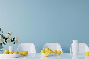 AI generated Lemon and apple on the table near the wall. 3d rendering photo