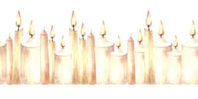 aguarela desatado fronteira, padronizar do queimando branco bege cera velas com pavio de vela. mão desenhado ilustração. luz de velas clipart para presente invólucro, cobrir arte, papel de parede. fundo png