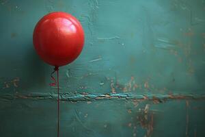 AI generated Red Balloon Attached to Green Wall Generative AI photo