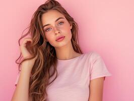 AI generated Beautiful close-up portrait of a model with natural makeup. AI-generated content photo