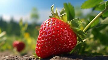 ai generado fresa creciente en un invernadero con agua gotas en fresas foto