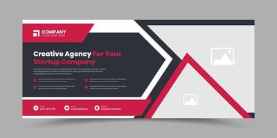 Dark red web cover and ads banner design with image placeholder for multipurpose agency vector