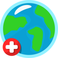 Globe with red cross suitable for medical and healthcare concepts, global aid organizations, pandemic awareness campaigns, and disaster relief. png