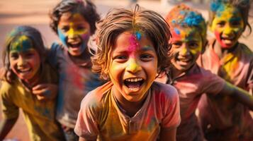 AI Generated Children Coloring Each Other In Holi photo