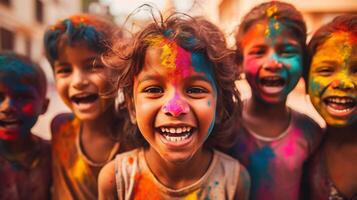 AI Generated Five Children Celebrate By Getting Their Faces Dirty With Colors photo