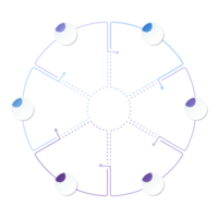 Blue tone circle infographic with 6 steps, process or options. Presentation slide template. png