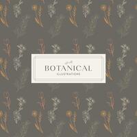 Elegance Soft Brown Hand drawn mono-line floral botanical flower pattern background design vector
