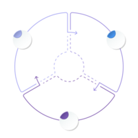 Blau Ton Kreis Infografik mit 3 Schritte, Prozess oder Optionen. Präsentation rutschen Vorlage. png