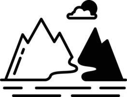 río montañas glifo y línea vector ilustración