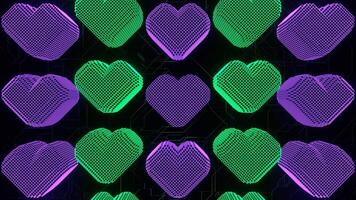 Purple and Turquoise Pixel Hearts Movement Background VJ Loop video