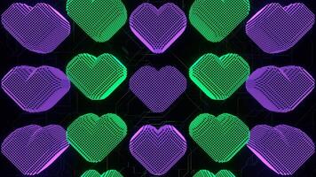 Purple and Turquoise Pixel Hearts Movement Background VJ Loop video