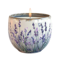 AI generated 3d rendering of  Candle in glass bowl with lavender cover    isolated on transparent background png